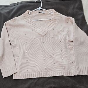 Elegant Pink Sweater with Pearl Accents